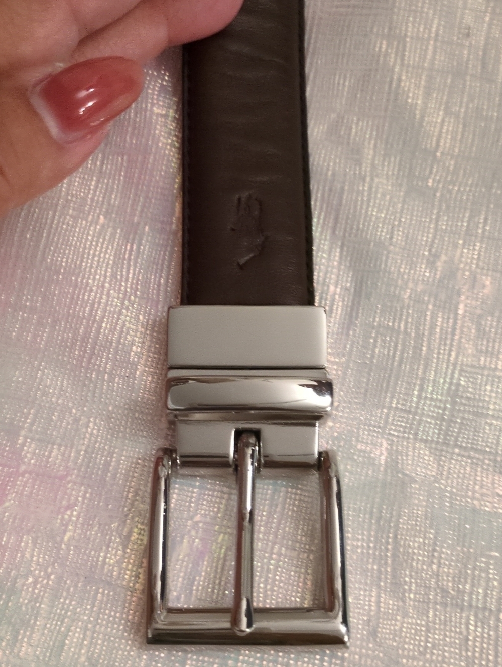 Men's Brown/Tan Leather Reversible Belt with Silver Buckle